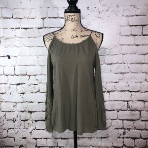 Smell the Roses Olive Green Cold Shoulder Top
